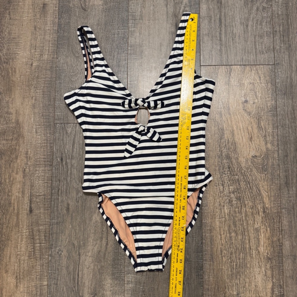J.Crew Womens Bow-Front One Piece Swimsuit Classic Navy White Stripe Size 6 - Picture 4 of 9